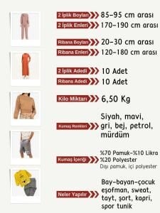 Ribanalı Diz Yapmaz 2 İplik Esnek Kumaş Seti, Boyları 85-95 cm arası 10 adet