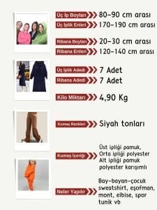 Ribanalı Şardonlu 3 İplik Kumaş Seti, Boyları 80-90 cm arası 7 adet