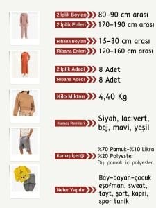 Ribanalı Diz Yapmaz 2 İplik Esnek Kumaş Seti, Boyları 80-90 cm arası 8 adet