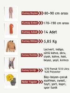 Diz Yapmaz 2 İplik Kumaş Seti, Boyları 80-90 cm arası 14 adet