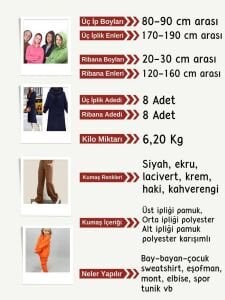 Ribanalı Şardonlu 3 İplik Kumaş Seti, Boyları 80-90 cm arası 8 adet