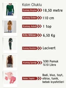 İnce Kaşkorse Kalın Oluklu Esnek Kumaş Seti, Boyu 18 metre 1 top Lacivert