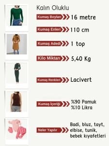 İnce Kaşkorse Kalın Oluklu Esnek Kumaş Seti, Boyu 16 metre 1 top Lacivert