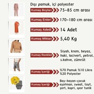Diz Yapmaz 2 İplik Esnek Kumaş Seti, Boyları 75-85 cm arası 14 adet