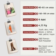 Şardonlu 3 İplik Kumaş Seti, Boyları 80-85 cm arası 9 adet