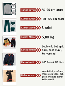 Ribana Kumaş Seti, Boyları 75-90 cm arası 8 adet