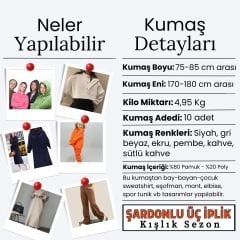 Şardonlu Üç İplik Penye Kumaş Seti, Boyları 75-85 cm arası 10 adet