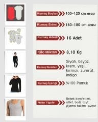 Bebe Ribanası Penye Kumaş Seti, Boyları 100-120 cm arası 16 adet