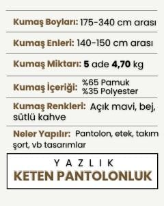Pantolonluk Keten Kumaş Seti, Boyları 175-340 cm arası 5 adet