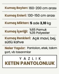 Pantolonluk Keten Kumaş Seti, Boyları 160-200 cm arası 5 adet