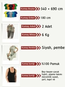 Süprem Kumaş Penye Seti, Boyları 5,40 - 6,90 metre 2 adet
