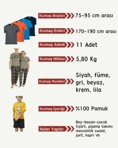 Tok Süprem Kumaş Penye Seti, Boyları 75-95 cm arası 11 adet