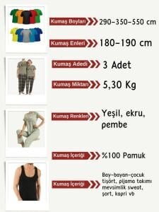 Süprem Kumaş Penye Seti, Boyları 2,90 - 3,50 - 5,50 metre 3 adet