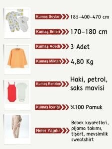 İnterlok Kumaş Penye Seti, Boyları 185-400-470 cm 3 adet