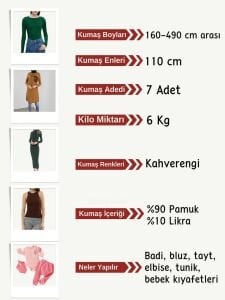 İnce Kaşkorse Esnek Kumaş Seti, Boyları 160-490 cm arası 7 adet Kahverengi