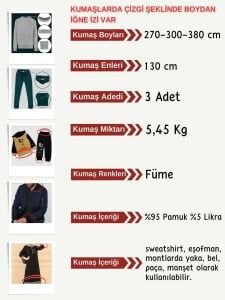 Füme Kaşkorse (Ribana) Kumaş Seti, Boyları 270-300-380 cm 3 adet (İĞNE İZİ VAR)