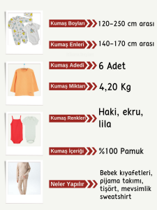 Bebek Kumaşları - İnterlok Kumaş Penye Seti, Boyları 120-250 cm arası 6 adet