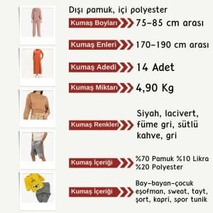 Diz Yapmaz 2 İplik Esnek Kumaş Seti, Boyları 75-85 cm arası 14 adet