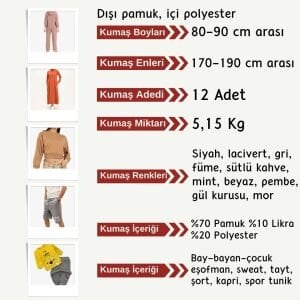 Diz Yapmaz 2 İplik Esnek Kumaş Seti, Boyları 80-90 cm arası 12 adet