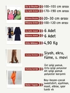 Ribanalı Şardonlu 3 İplik Kumaş Seti, Boyları 100-105 cm arası 6 adet