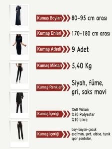 Çelik Penye Esnek Kumaş Seti, Boyları 80-95 cm arası 9 adet