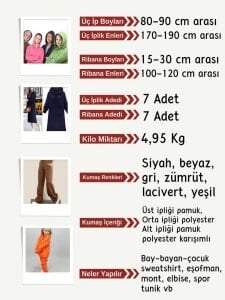 Ribanalı Şardonlu 3 İplik Kumaş Seti, Boyları 80-90 cm arası 7 adet