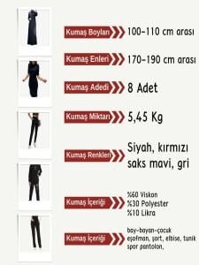 Çelik Penye Esnek Kumaş Seti, Boyları 100-110 cm arası 8 adet
