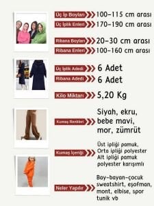 Ribanalı Şardonlu 3 İplik Kumaş Seti, Boyları 100-115 cm arası 6 adet