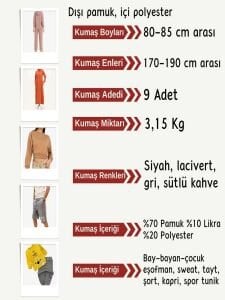 Diz Yapmaz 2 İplik Kumaş Seti, Boyları 80-85 cm arası 9 adet