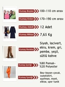 Şardonlu 3 İplik Kumaş Seti, Boyları 100-110 cm arası 12 adet