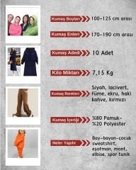 Şardonlu 3 İplik Kumaş Seti, Boyları 100-125 cm arası 10 adet