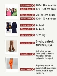 Ribanalı Şardonlu 3 İplik Kumaş Seti, Boyları 100-110 cm 6 adet