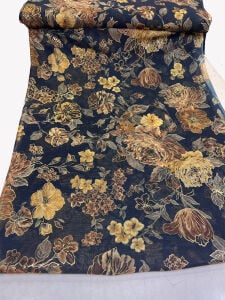 Desenli Şifon Kumaş - Gold Çiçek Desenli