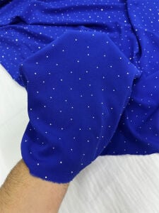 Saks Mavisi Taşlı İnce Krep Kumaş - Taşlı Kobe Krep