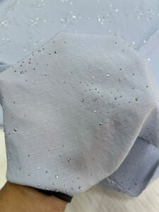 Açık İndigo Mavi Küme Taşlı Keten Görünümlü Kumaş