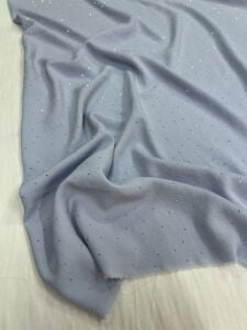Açık İndigo Mavi Taşlı Keten Görünümlü Kumaş