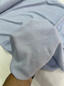 Açık İndigo Mavi Taşlı Keten Görünümlü Kumaş