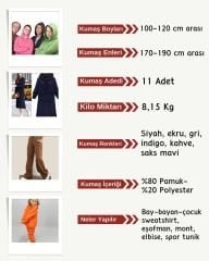 Şardonlu 3 İplik Kumaş Seti, Boyları 100-120 cm arası 11 adet
