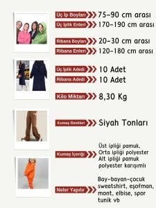 Ribanalı 3 İplik Kumaş Seti, Boyları 75-90 cm arası 10 adet