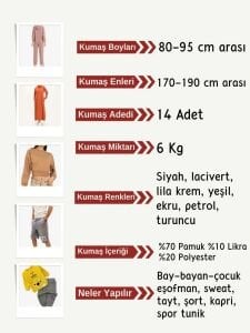 Diz Yapmaz 2 İplik Kumaş Seti, Boyları 80-95 cm arası 14 adet