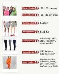 3 İplik Penye Kumaş Seti, Boyları 100-120 cm arası 8 adet
