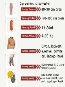 Diz Yapmaz 2 İplik Kumaş Seti, Boyları 80-90 cm arası 12 adet