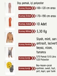 Diz Yapmaz 2 İplik Kumaş Seti, Boyları 100-120 cm arası 10 adet