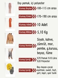 Diz Yapmaz 2 İplik Kumaş Seti, Boyları 100-115 cm arası 10 adet