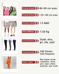 3 İplik Penye Kumaş Seti, Boyları 80-90 cm arası 12 adet