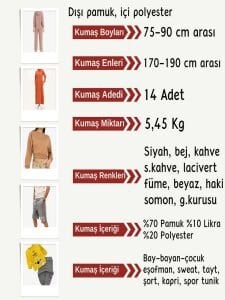 Diz Yapmaz 2 İplik Esnek Kumaş Seti, Boyları 75-90 cm arası 14 adet