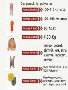 Diz Yapmaz 2 İplik Esnek Kumaş Seti, Boyları 100-110 cm arası 10 adet