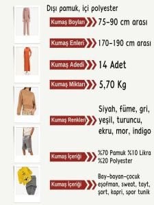Diz Yapmaz 2 İplik Esnek Kumaş Seti, Boyları 75-90 cm arası 14 adet