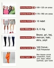 3 İplik Penye Kumaş Seti, Boyları 100-120 cm arası 10 adet