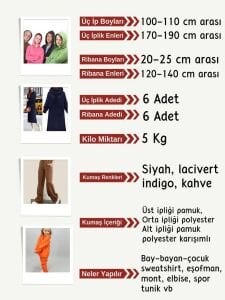 Ribanalı Şardonlu 3 İplik Kumaş Seti, Boyları 100-110 cm arası 6 adet